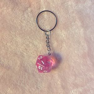 handmade translucent 20 sided die keychain!